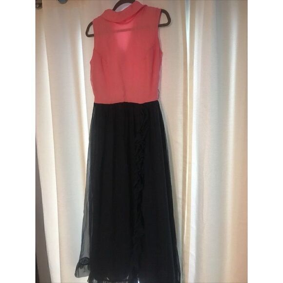 Vintage 70's COCO California Dress 12 Pink Navy Blue Long Full Aline Ruffle.  I - Picture 1 of 6